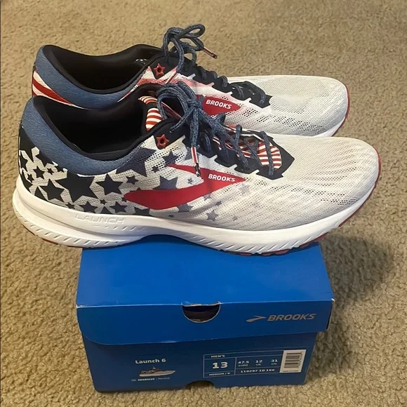 Brooks Launch 6 Mens Running Shoes Energize Patriotic Print Size 9 New Brooks Launch 6 Old Glory USA Flag Running Shoe Mens Size 9  main image 2